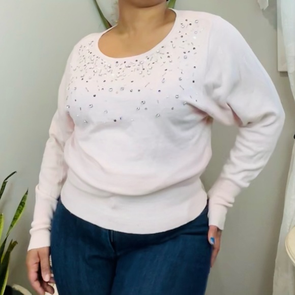Worthington Pink Embellished Light Weight Sweater - Picture 1 of 6